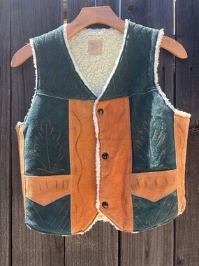 Kids Western Sherpa Vest Faux Suede Horse Cowboy Ranch Style
